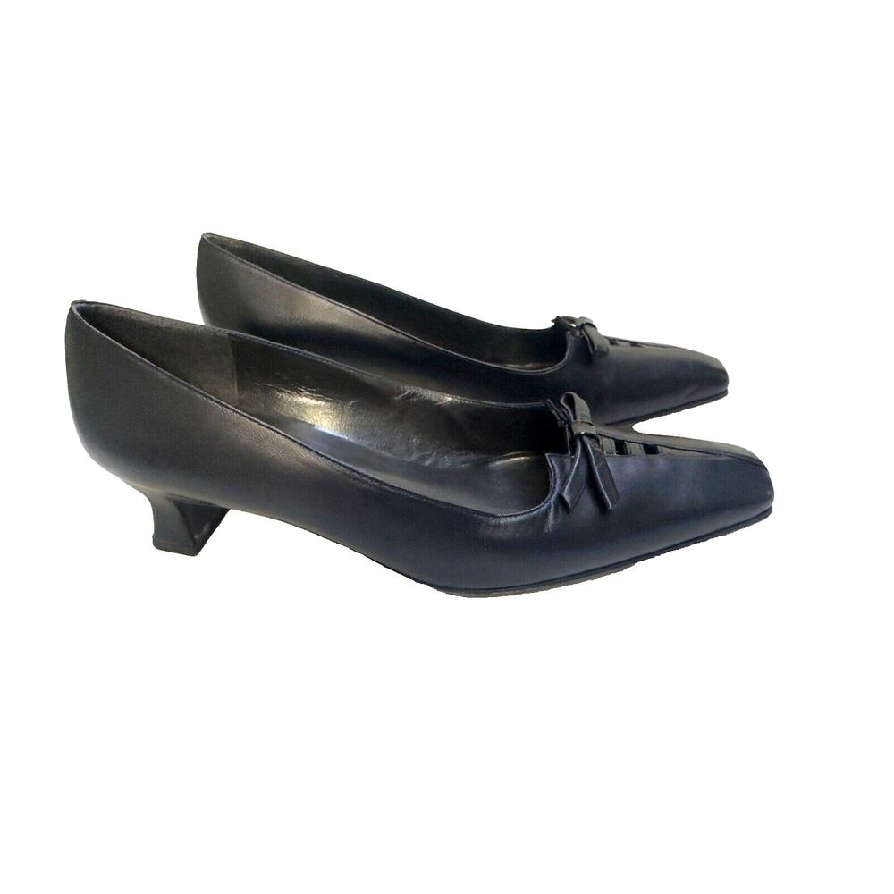 Stuart Weitzman‎ Women's Pumps Leather Square Toe Bow Shoes Low Heel Black 7M